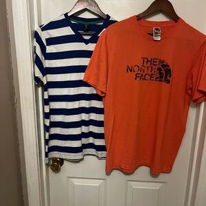 The North Face Orange Tee and Blue Striped Shirt